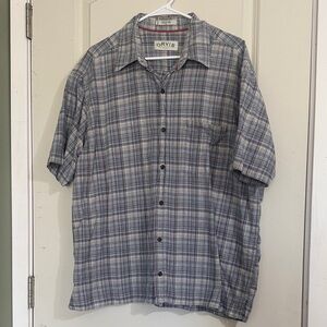 Orvis Men's Gray and Blue Checkered Shirt
